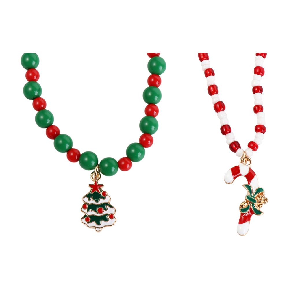 Clavicle Chain Christmas Necklace Christmas Tree Cartoon Pendant Choker Rice Beaded Chain  Girl