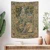 Medieval Forest Tapestry, Vintage Wall Hanging with Renaissance Style Court Scene In Lush Greenery, for Bedroom Decor