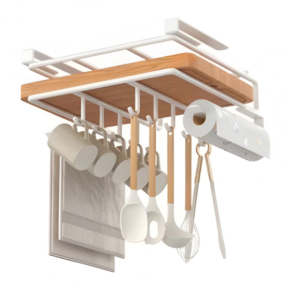 Kitchen Hanging Organizer Rack Strong Load-bearing Storage Rack With Hooks Sturdy Space-efficient Shelf Lid Storage Holder