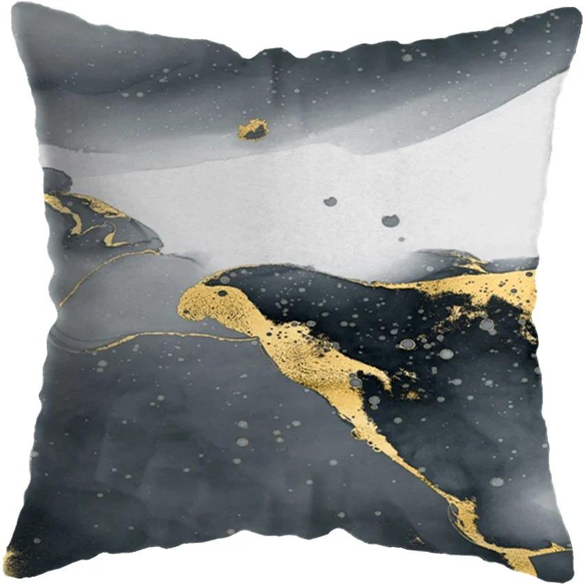 Modern Abstract Gold Foil Lines Printing Bay Decor Pillow Abstract Marble Cushion Cover Home Hotel Sofa Bed Cushion Cover