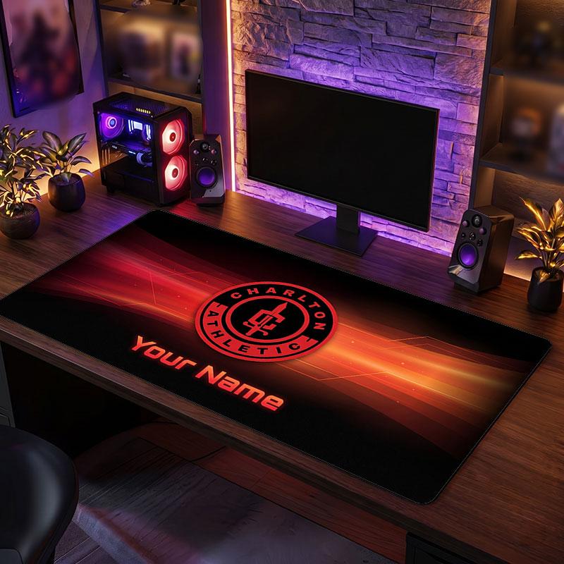 Charlton Athletic Benutzerdefiniertes Großes Mauspade, Personalisierter Name Textdruck, Fußball Logo Rutschfeste Schreibtischmatte Gaming-Geschenk