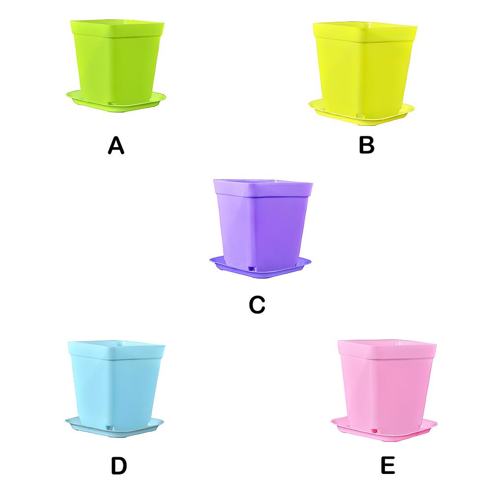 Square Plant Pot Plastic Flower Drainage Hole Gardening Flowerpot Horticulture Planter with Tray Garden Balcony Decor