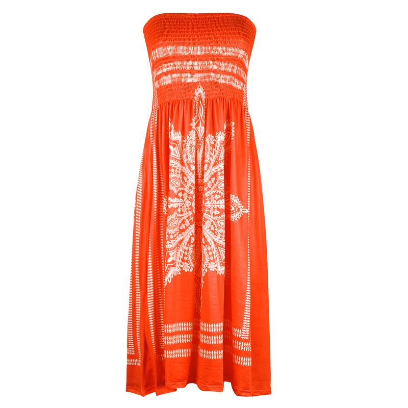 Women's Strapless Floral Print Bohemian Dress Casual Mini Beach Dresses