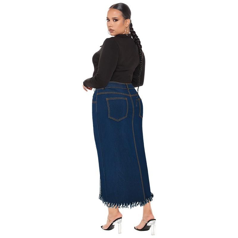 Plus Size Denim Skirt Women Long Flowy A-Line With Fringe Detail Streetwear Midi Maxi 1XL 2XL 3XL 4XL 5XL