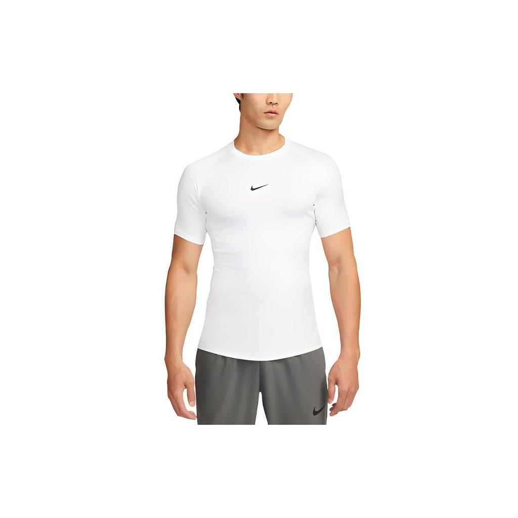 Nike Pro Letter Print Logo Fitted Workout Short Sleeve T-Shirt Men Tops White FB7932-100