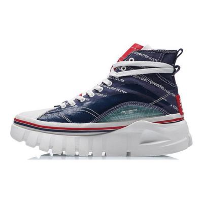 Li Ning We Wo Fabric TPU Shock Absorbing Non-Slip Wear-Resistant High-Top Sports Casual Shoes Women Sneaker Blue AGCP388-16