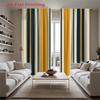 Set Of 2 Flat Printing Curtains Yellow Blue White Vertical Striped Pattern Us Style Polyester Fabric Windo Curtain With Rod Pocket