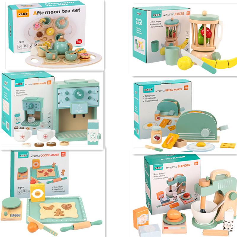 Kids' Wooden Coffee Maker & Mixer: Pretend Kitchen Playset for Early Learning & Role-Playing