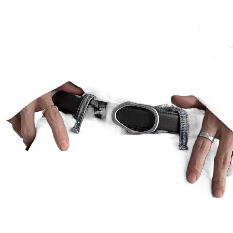 Black Metal Versatile Belt With Designer Irregular Texture And Smooth Buckle For Casual Outfits