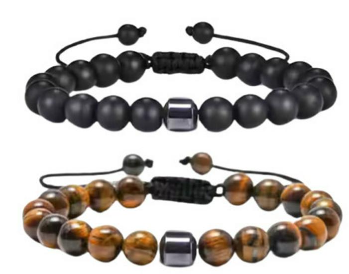 Black Stone Tiger Eye & Map Stone Beaded Magnet Bracelet