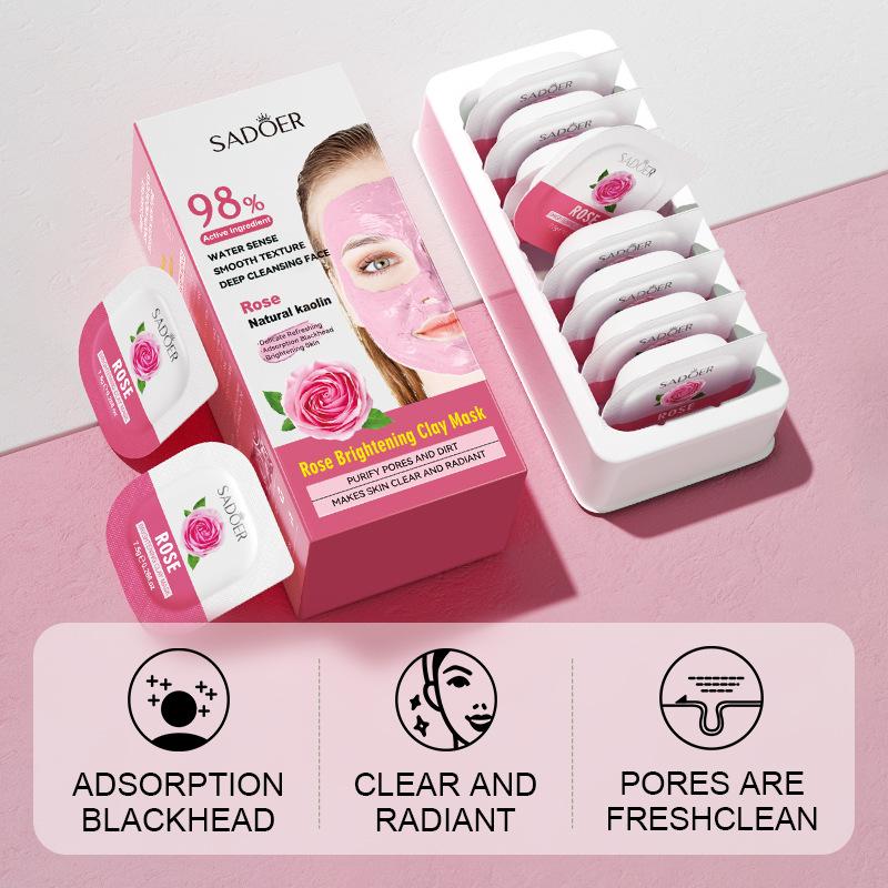 8pcs Rose Mud Mask Moisturizing Deep Cleansing Mask Blackhead Pores Oil Control Smearing Mud Mask Face Care