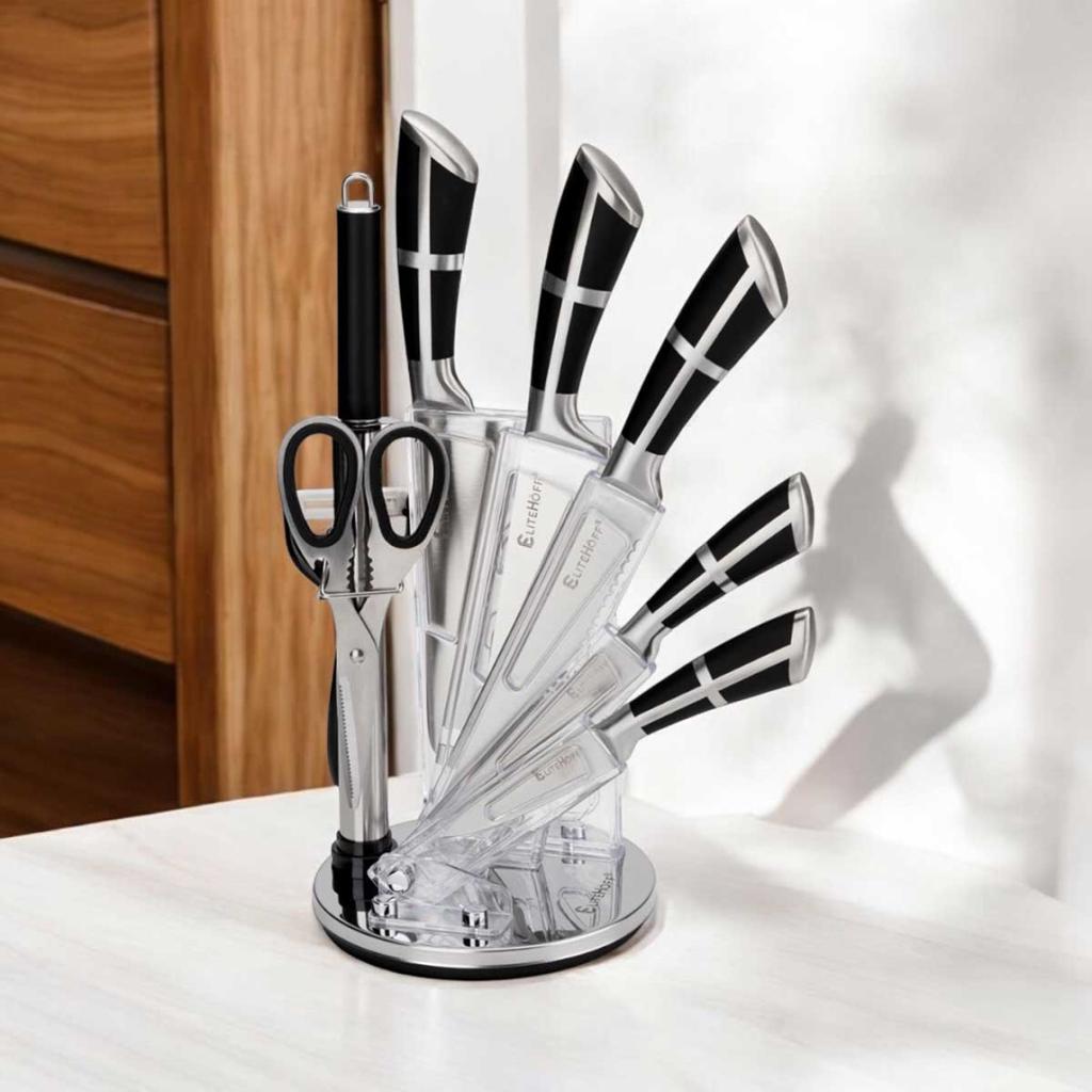 9-Piece Kitchen Knife Set In A Stand With Sharpener And Scissors E-6262
