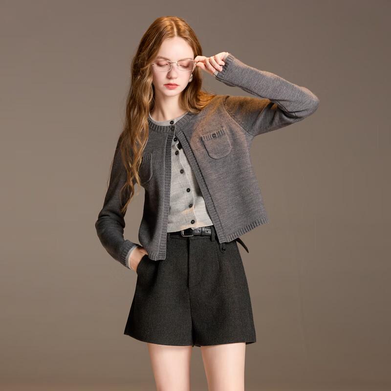 Sancai 2025 Winter Faux Two-Piece Knit Cardigan