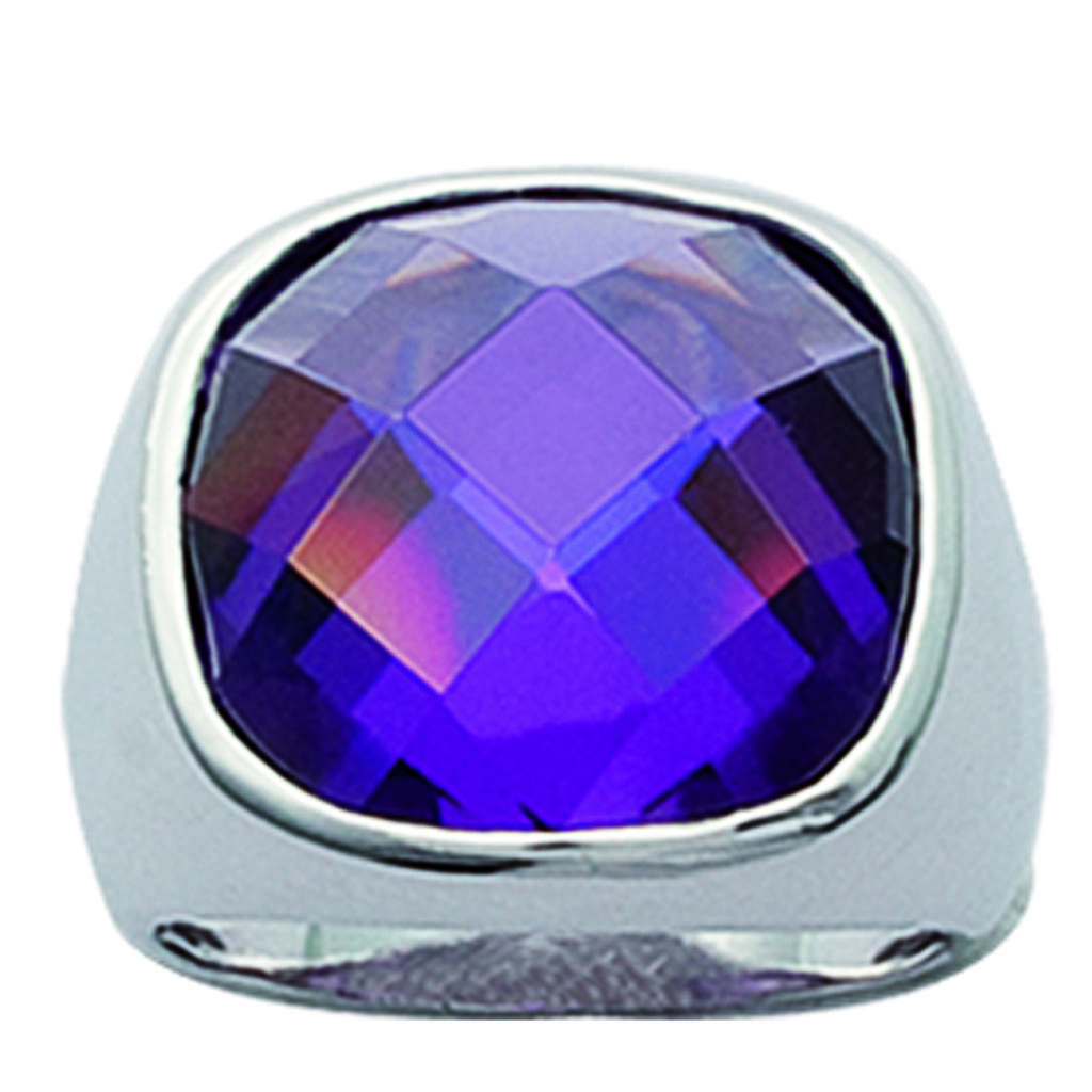 Silver Signet Ring 'Linda' Silver Amethyst (rhodium Plated) - 17x17 Mm