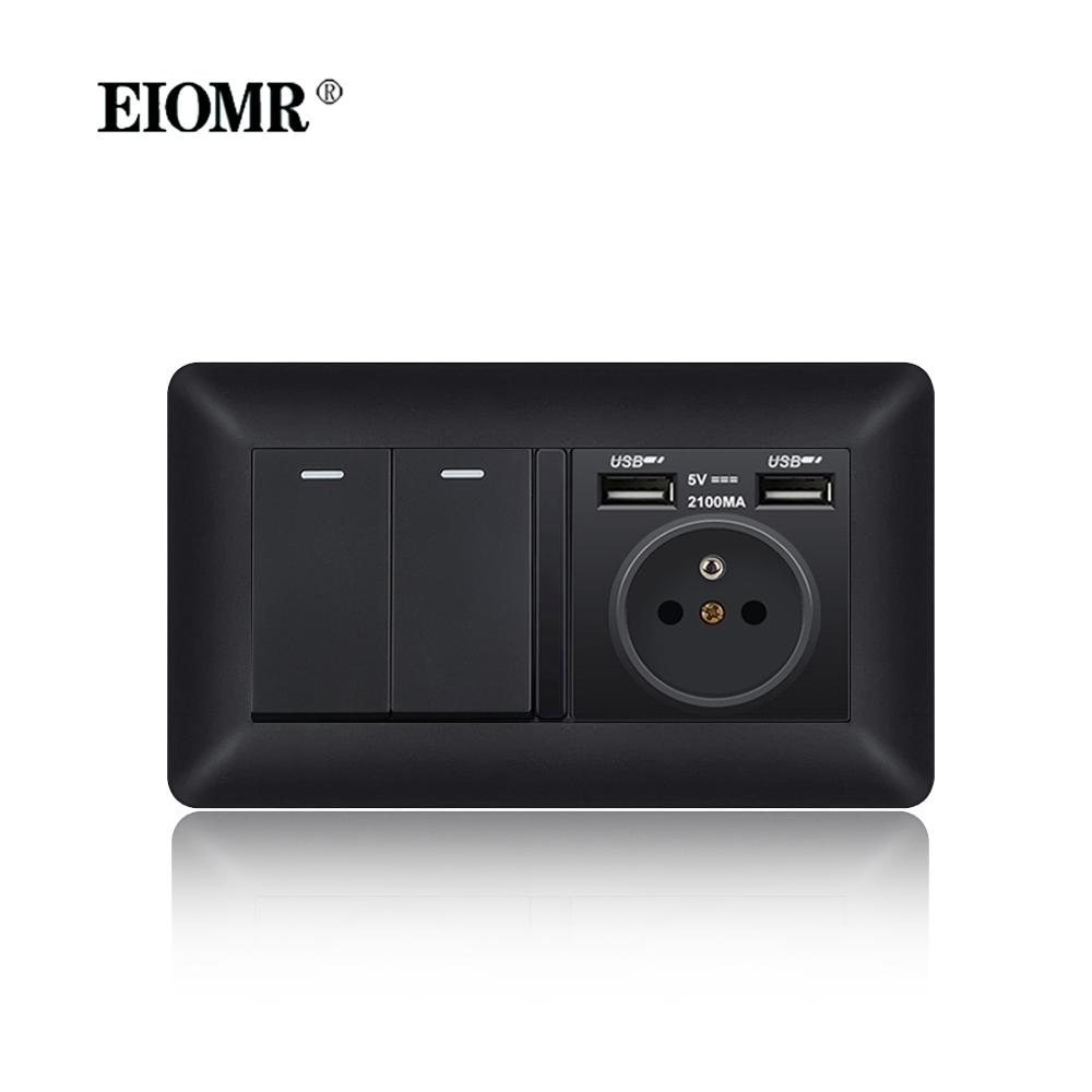 EIOMR France Standards Grounded Wall Socket 16A 250V with USB and Type-C Port Quality Curved Flame Retardant Panel Power Socket