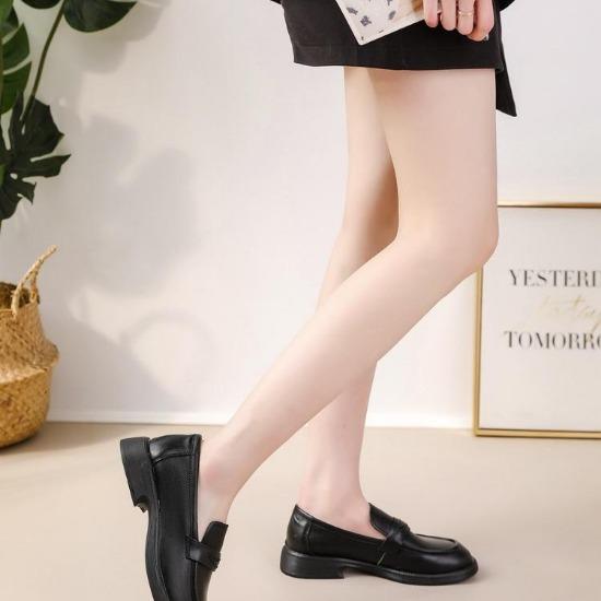 Cowhide Loafers Women's Shoes Genuine Leather Low Top Thick Heel Low Heel Soft Sole Soft Face Round Head Comfortable Versatile Casual Office