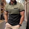 New Striped Printed Short Sleeve Top Men's Casual Lapel Zip Polo Shirt Polo