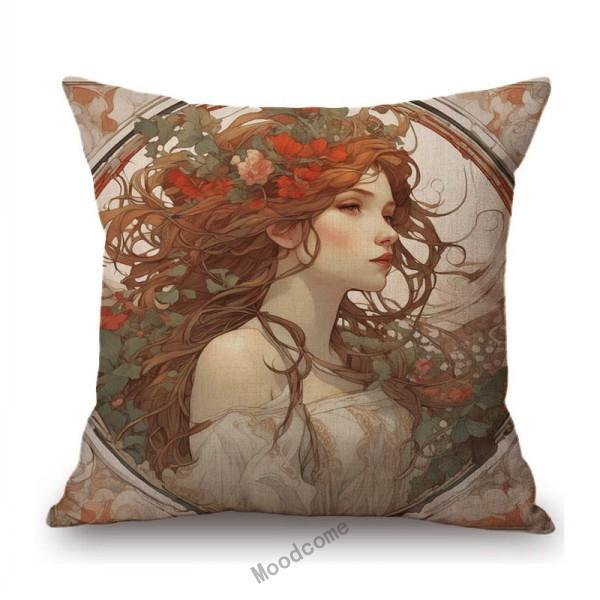 Mucha Style Floral Princess Girl Pink Purple Blue Pretty Flower Daughter Room Decoration Sofa Pillow Case Spring Cushion Cover
