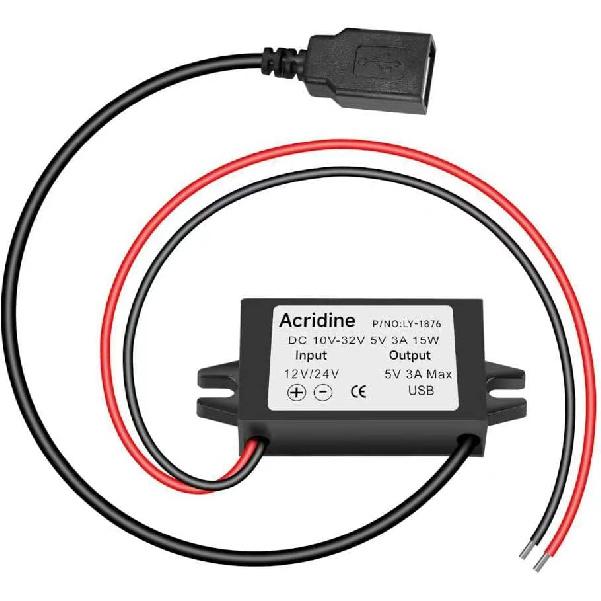 12V 24V DC to 5V 3A USB Female DC Converter Adapter Buck Module 1
