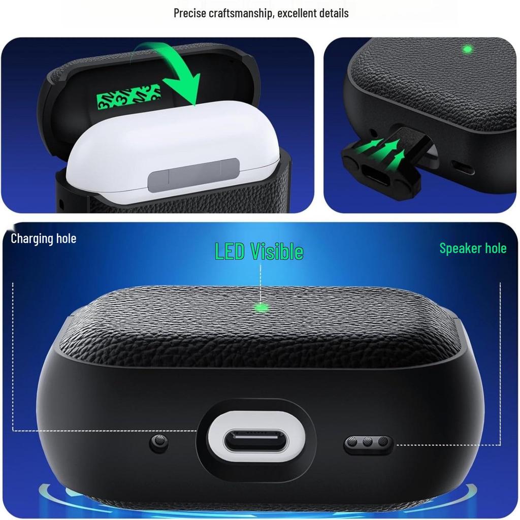 Lychee Pattern Leather Protective Case for AirPods 4th Gen, Pro 2, 2nd & 3rd Gen Apple Bluetooth Earphones