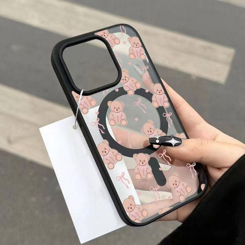 Cute Bear Bow Heart Phone Case For iPhone 17 Pro Max 16 Plus 15 14 13 12 16E 17 Air For Magsafe Wireless Charging Magnetic Cover