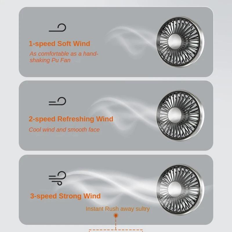 360° Rotation Double Head Car Back Seat Fan 5 Fan Blades 3-speed Wind Adjustment USB Auto Cooling Fans for Summer Car Accessorie