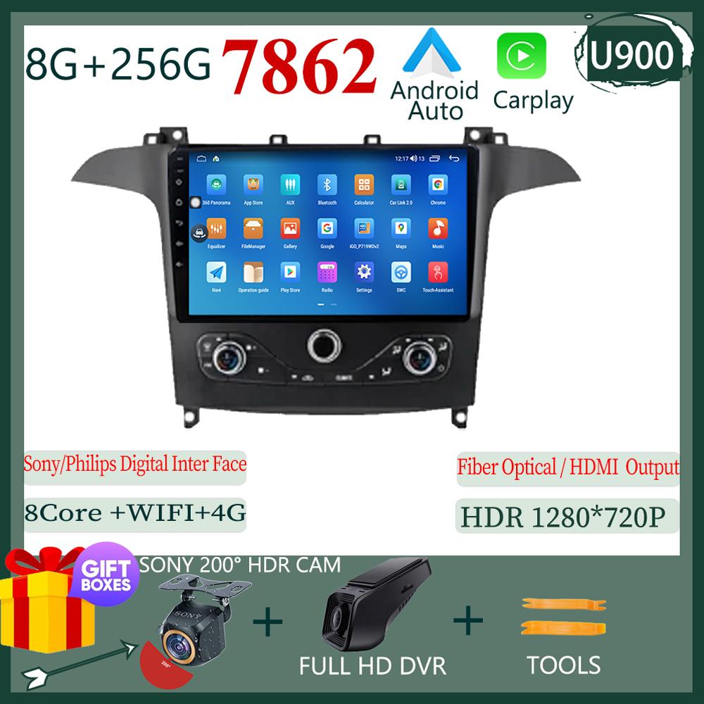 Android 14 For Ford S Max S-MAX 2006-2015 For Ford Galaxy 2014 Car Radio Multimedia Player Head Unit 2 Din Wirelss Carplay Wifi