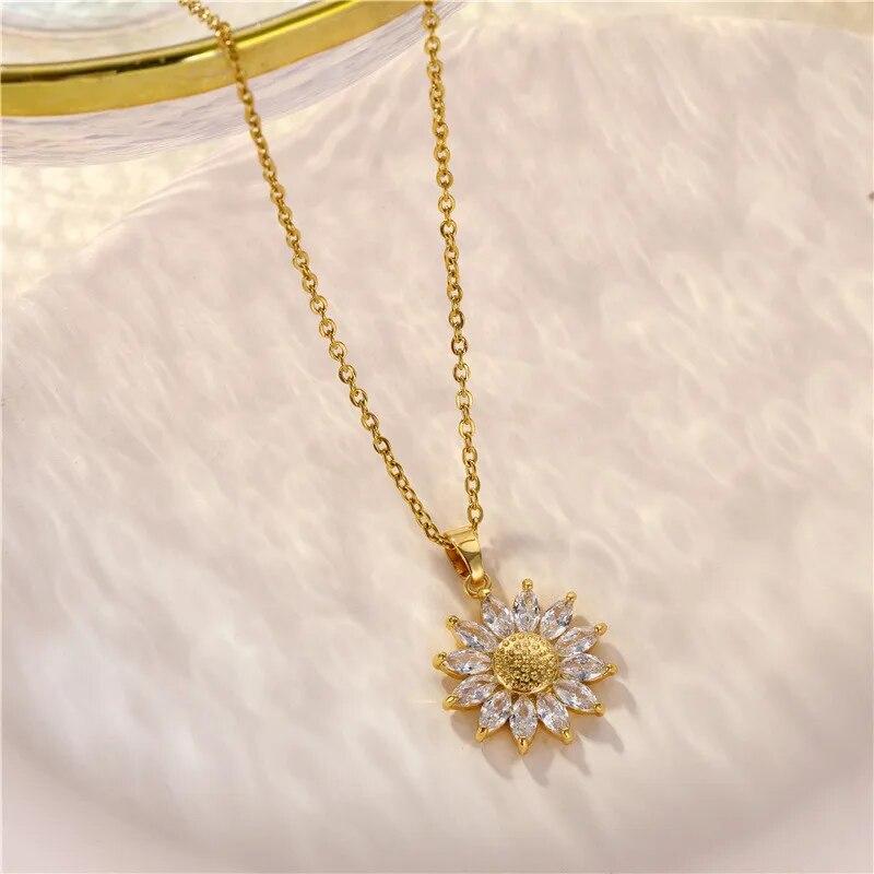 Sonnenblumen Anhänger Halskette Für Frauen AAA Zirkon Kristall Kleine Blume Kette Schlüsselbein Halskette Party Geburtstag Choker Schmuck Geschenke