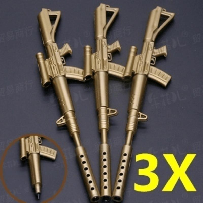 3Pcs/Set New Arrival Creative Stationery Gun Gel Pen Replaceable Pen Refill for Toy or Gift 0.38mm (Color: Gold)