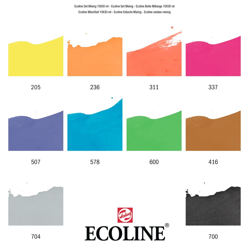 Talens Japan Ecoline Color Ink, 10-Color Set, T1125-9902, 30ml