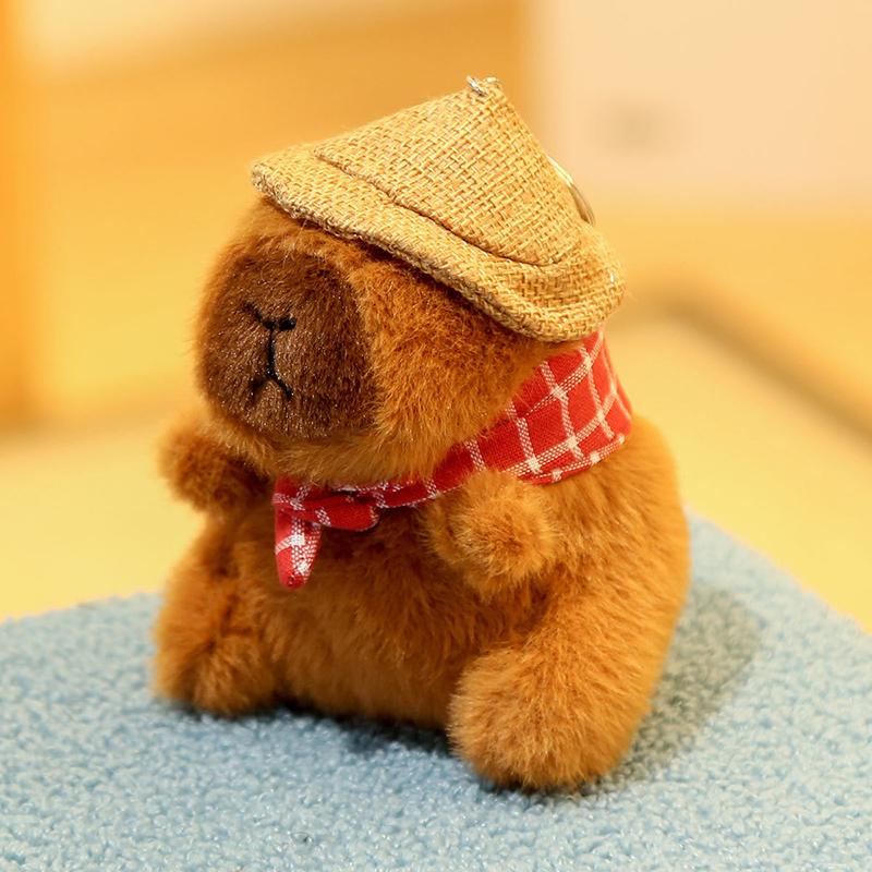 

1Pc 12Cm Cute Grass Hat Plush Capybara Keychain Toy Cartoon Capybara Fluffty Animal Doll Plush Pendant Bag Accessories