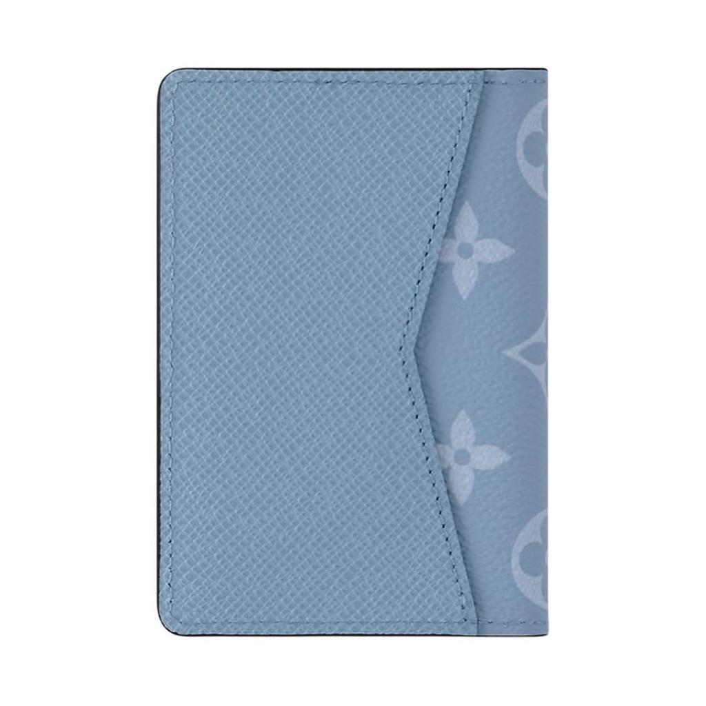 Louis Vuitton Pocket Organizer Logo Flap Closure Monogram Coated Canvas Taiga Leather Wallet Men Wallet Sky-Blue M14112
