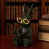 Reading Animal Figurine Retro Owl Rabbit Raccoon Reading Book Statue with Glow in The Dark Glasses for Bookshelf Desktop Home Decor