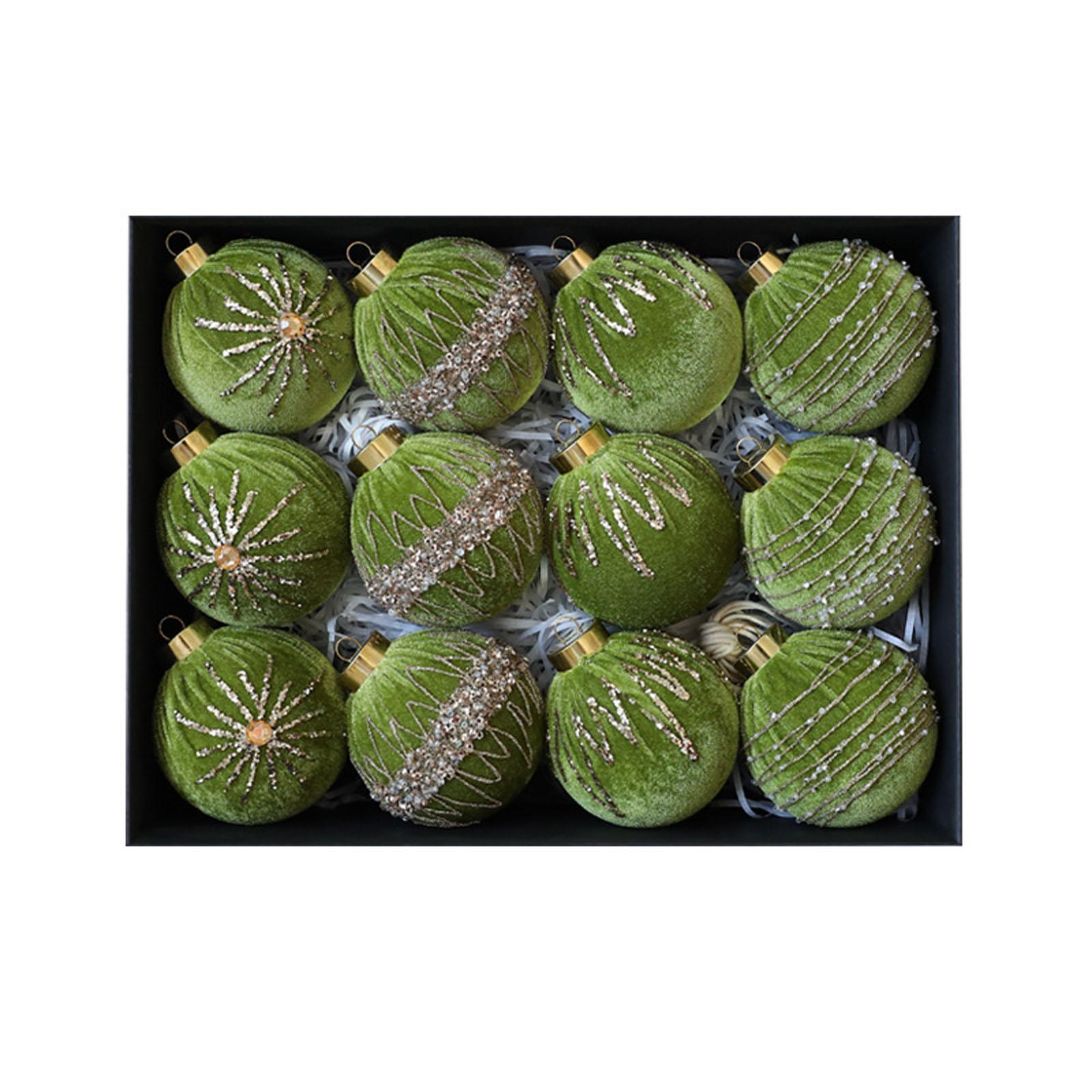 

8CM/12PCS Rhinestone Velvet-Wrapped Christmas Ball Ornament Christmas Decoration Window Hanging One Size зелений