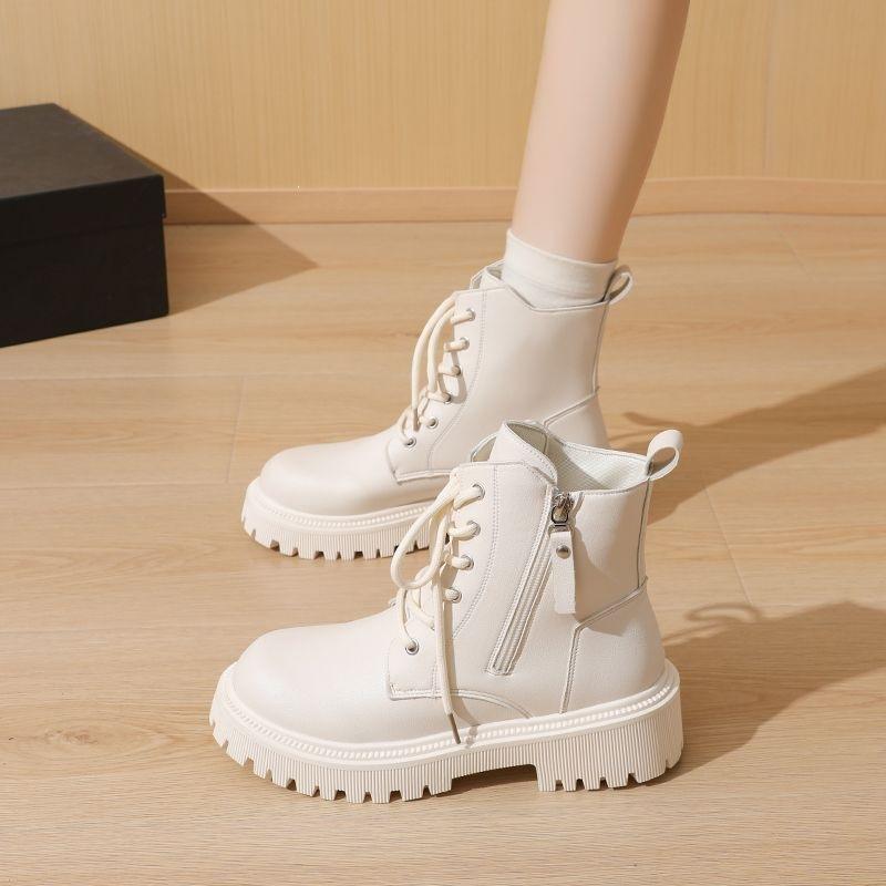Thick-soled Martin boots women's British style autumn new side zipper small round head low-top short boots
