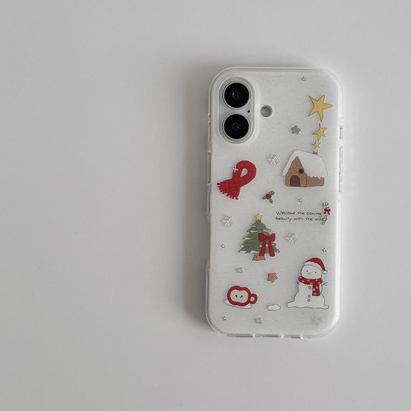 Nový kreslený vánoční sněhový motiv na kryt telefonu pro iPhone17 Air 16 Pro 15 13 12 14 11 Pro Max Nárazuvzdorný měkký kryt Bumper
