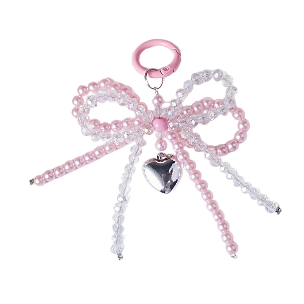 Versatile Fashion Bag Accessory Chic Pearls and Crystal Bowknot Pendant Keychain Accessory for Purses and Phones