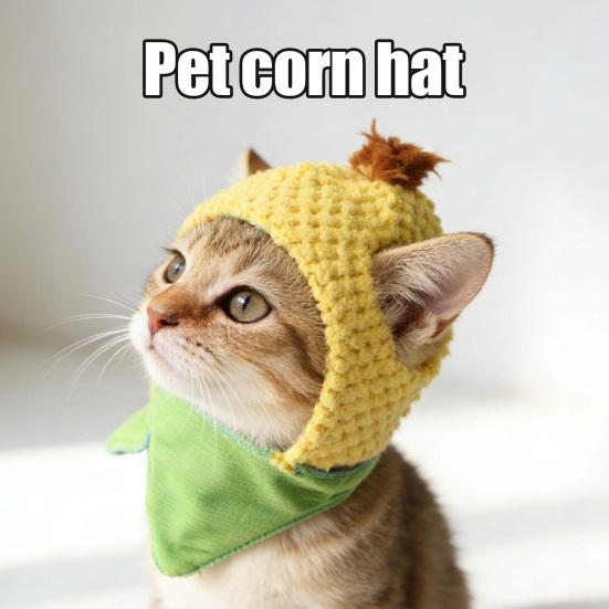 Mısır Koçanı Evcil Hayvan Şapkası Sevimli Mısır Tasarımı Kedi Şapkası Kulak Delikli Ayarlanabilir Evcil Hayvan Şapkası Kediler ve Küçük Köpekler için Parti Kostüm Aksesuarı Fotoğraf Sahnesi