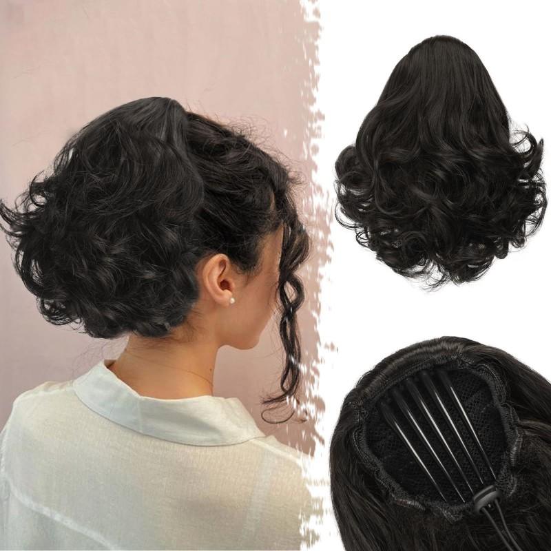 Womens Matte Curly Ponytail Hair Extensions Natural Fluffy Large Wave Synthetic