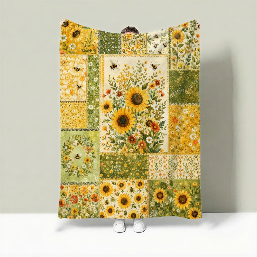 Country Patchwork Set Throw Lightweight 240G Flannel Blanket Soft Skin-Friendly For Summer Cooling