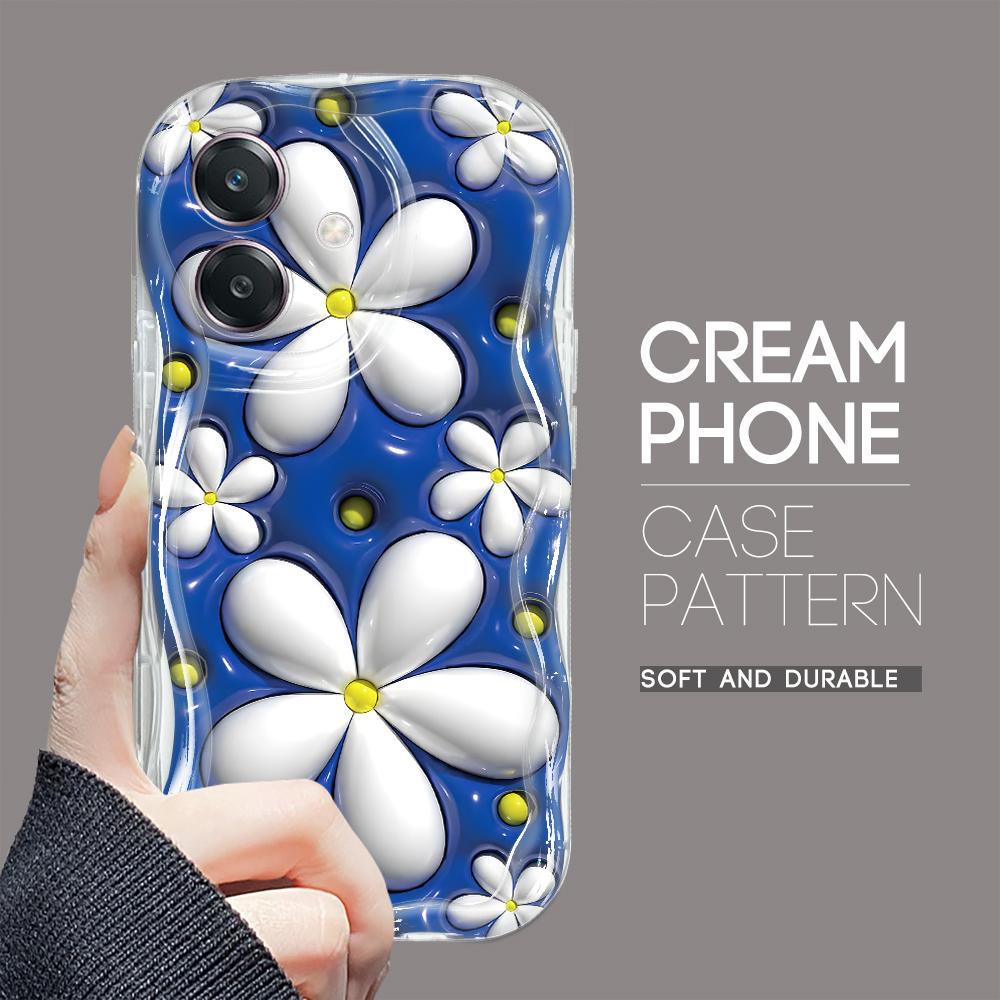 For OPPO A38 A18 A60 A58 A57s A96 Reno12 13 Realme C31 C30 Vivo V30 Y27s Y28 Y36 Y76 Wavy Edge Rabbit Flowers Soft Silicone Phone Case