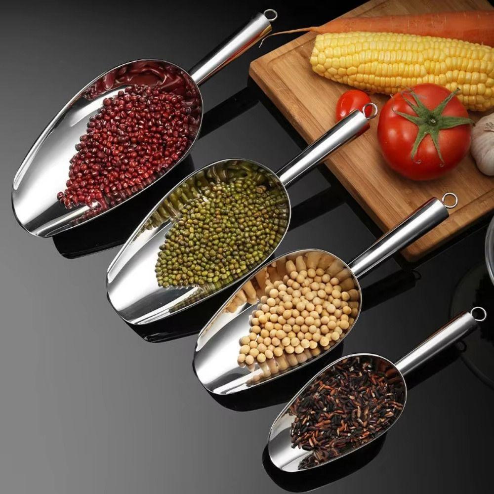 Tail Hanging Hole Stainless Steel Ice Shovel 8/9/10/11/12in Dry Goods Shovel Bar Tool