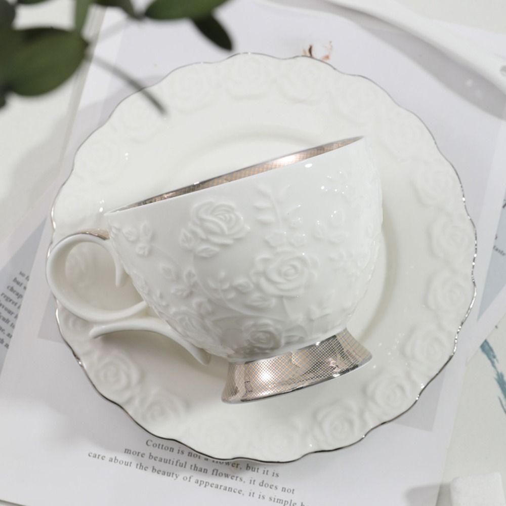 Exquisite Tea Cup Set Luxury Latte Flower Tea Water Cup Ceramic Coffee Cup Spoon Plate Set  Hotel