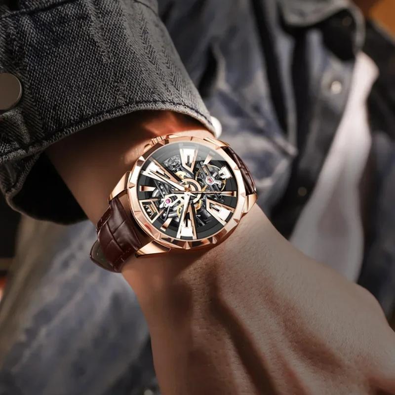Luksusowy Zegarek Męski Wodoodporny Luminescencyjny Wielofunkcyjny Automatyczny Mechaniczny Zegarek Szkieletowy