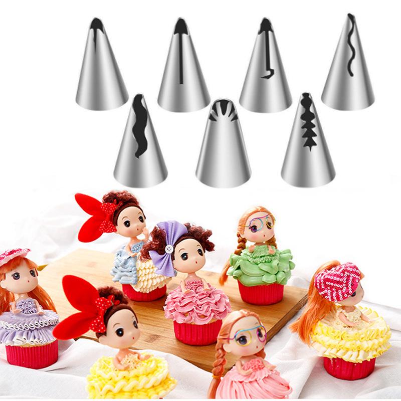 7-Piece Stainless Steel Barbie Doll Skirt Ruffle Piping Tip Set - Food Grade Baking Tools