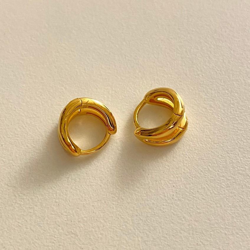 Fine Jewelry 925 Silver Earring for Women 18K Gold Plated Sterling Silver Simple Double Layer Retro Circle Hoop Earring Silver