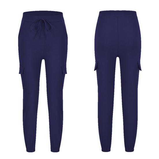 Side Pockets Ankle Banded Women Pants Slim Drawstring Mid Waist Sweatpants Streetwear