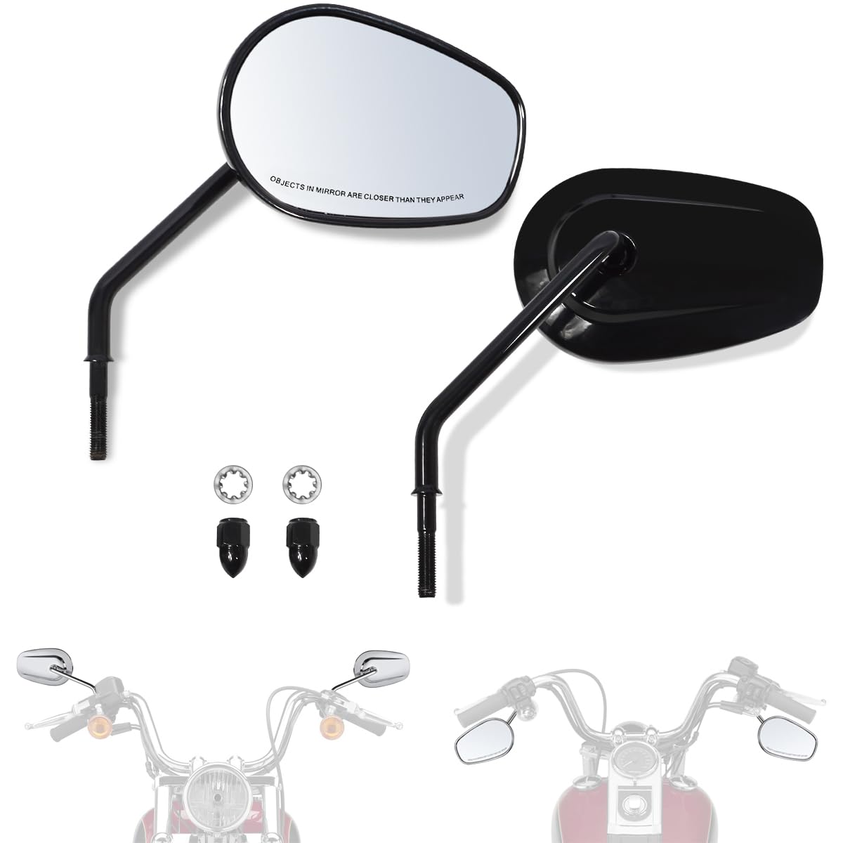

FOVPLUE Left and Right Rearview Mirrors for Road Electra Road Street Flhx Black 1982-2023 Harley-Davidson Sportster, Dyna, Softail, Touring, Glide, чёрный