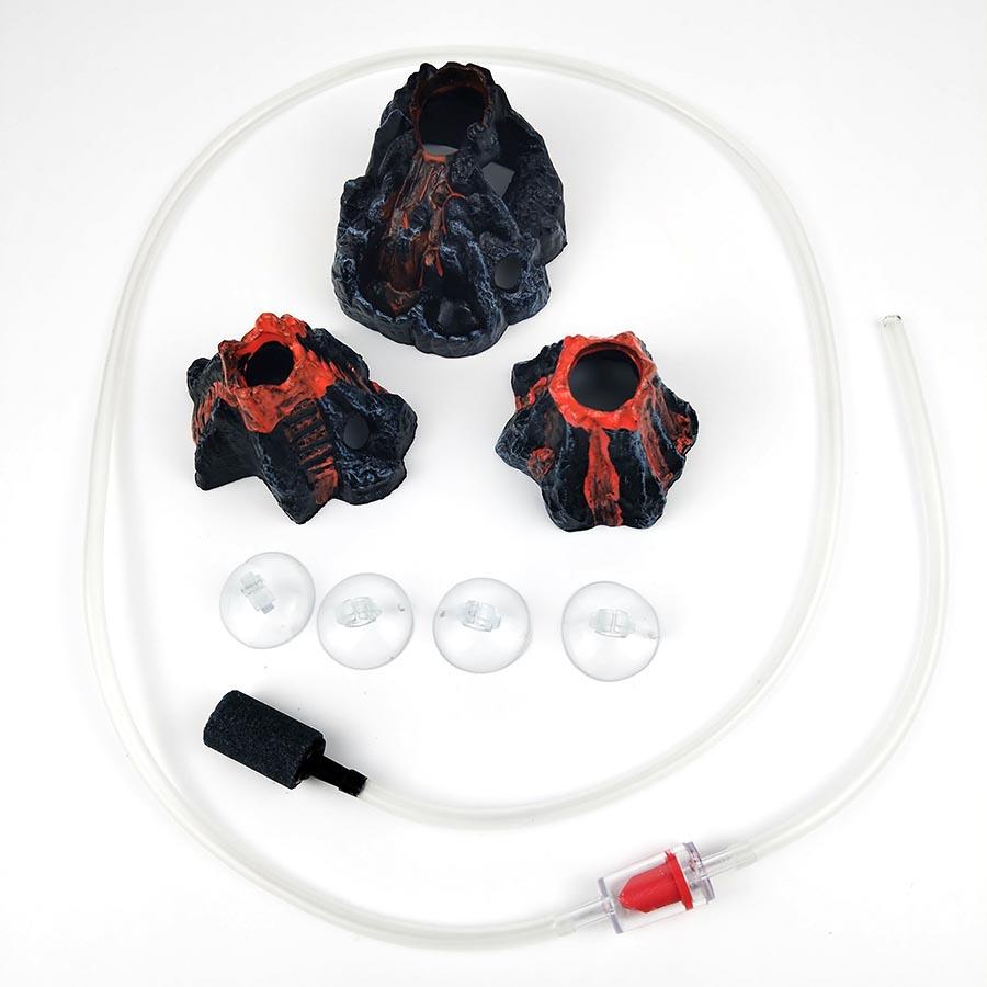 1 Sett Akvarium Fisketank Dekor Vulkanform Luftboblestein Oksygenpumpe Dekorasjon Skjulested Fiskegrotte Resin Ornamenter