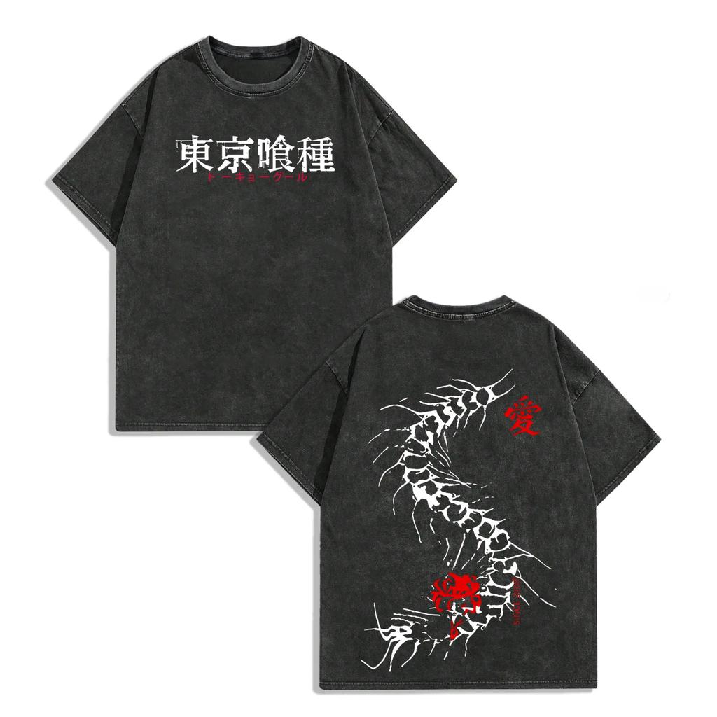 Menswear Tokyo Ghoul T-Shirt, Vintage Distressed Kaneki Graphic, Oversize Acid